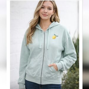 Social Scene Mint Green Hoodie with Lemon Graphic Detail Sz L